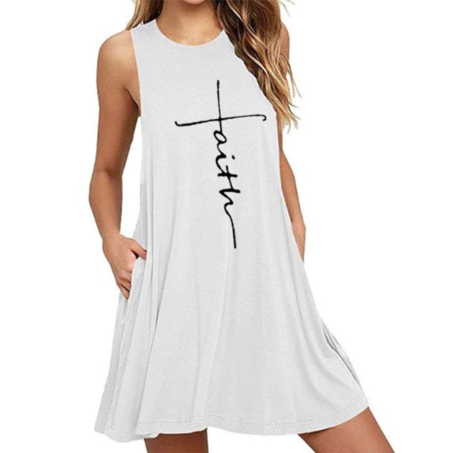 Bellella Robe T-shirt pour Femme Tunique Robe d'Été Évasée Courte Mini Robes T-shirt Uni Caftan Blanc G
