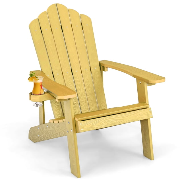 Costway Chaise Adirondack de Patio en HIPS avec Porte-Gobelet, Résistante aux Intempéries, Extérieur, 380 Lb, Jaune