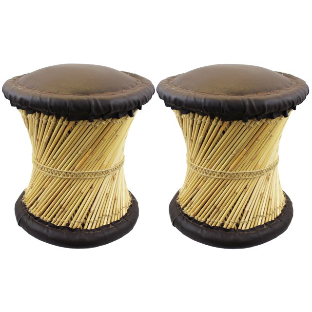 Natural Geo Tabouret d'Appoint en Murène (Ensemble de 2) - Similicuir Brun