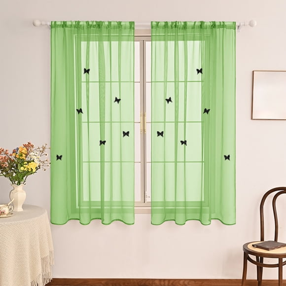 Solid Color Sheer Curtains With Double-layered Stereoscopic Butterflys Brooch Accessories Suitable For Home Holiday Parties Or Everyday Decoration