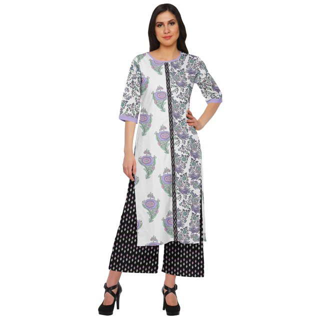 Moomaya Ensemble Décontracté en Viscose Style Santoon pour Femmes, Ensemble Palazzo 2 Pcs, Robe, Tenue Ethnique