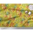 thumbnail image 2 of Soimoi Tissu Popeline de Coton Jaune Imprimé Lys & Fruits de Pin 1 Yard 42 Pouces de Large, 2 of 3