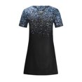 thumbnail image 4 of Robes à Manches Courtes pour Femmes, Teinture sur Nœuds Floral, Col en V, Robe Midi Évasée, Été, Décontractée, Coupe Ample, Robe à Enfiler Longueur Genou, 4 of 6