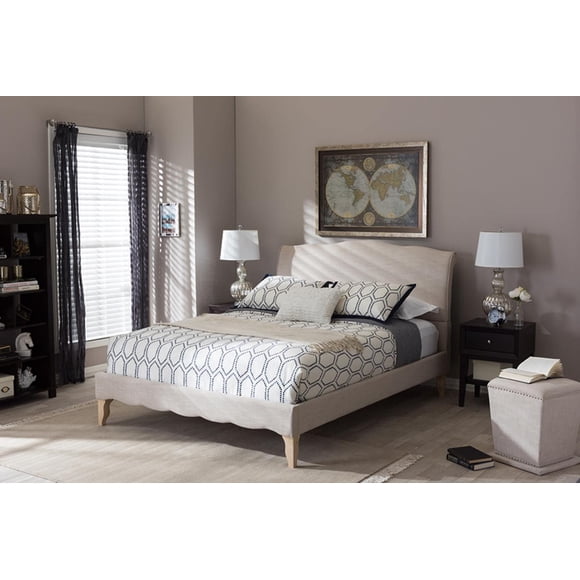 Bowery Hill Contemporary Upholstery King Platform Bed in Beige