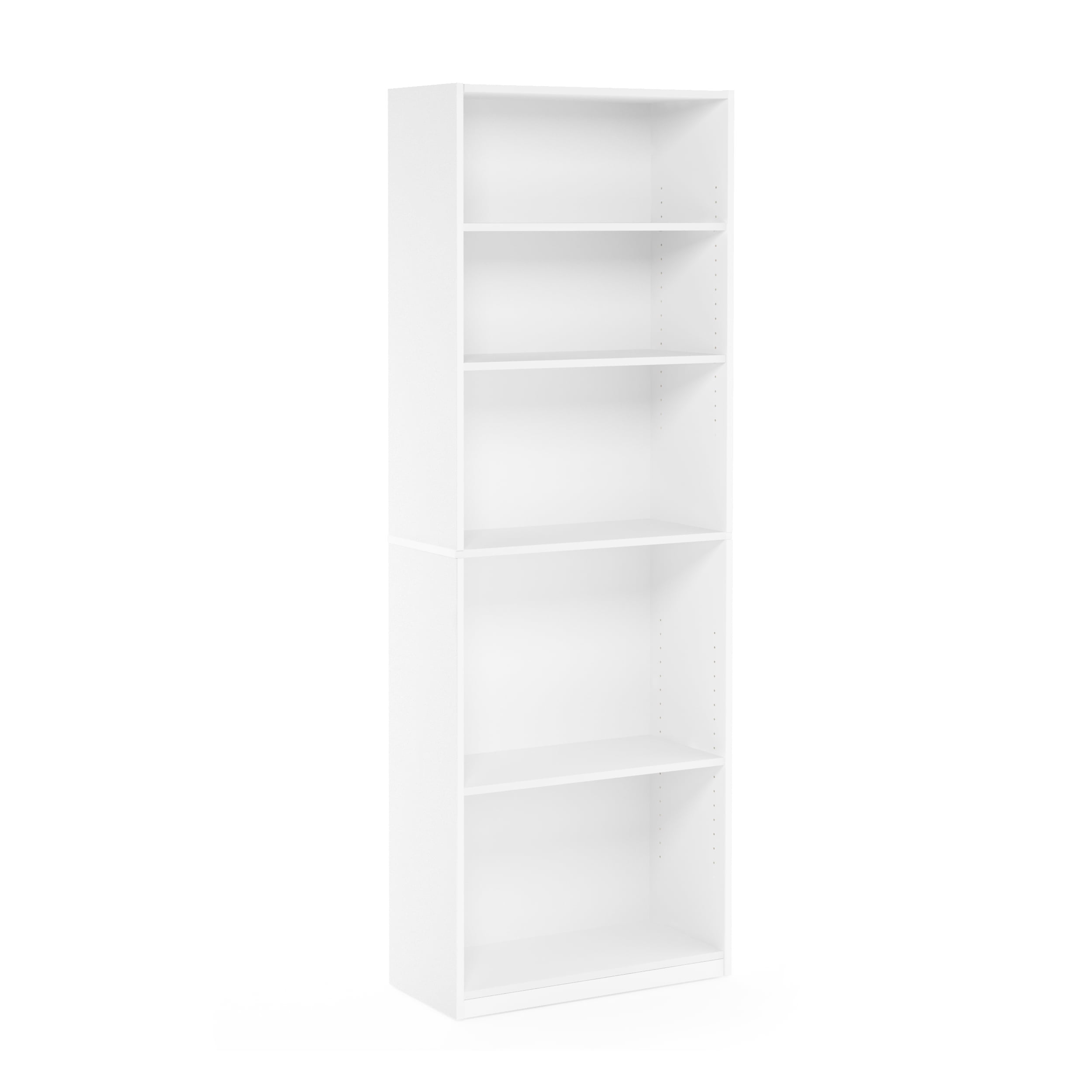Furinno JAYA Book Shelf, 5-Tier Bookshelf, Bookcase with Adjustable Shelves, 9.5 x 24.5 x 71.2, for Living Room, Bedroom, Home Office, White