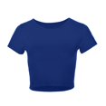 thumbnail image 4 of JIRNDf Hauts pour Femmes T-Shirts d'Été Tendance Mode Manches Courtes Mignon Court Basique Col Rond Coupe Ajustée Blouse pour Femmes Tunique Décontractée Hauts Bleu Foncé m, 4 of 5