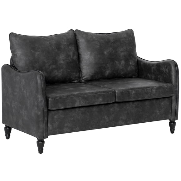 HOMCOM 55" Loveseat Sofa, Small 2 Seater Couch with Solid Wood Legs, Grey