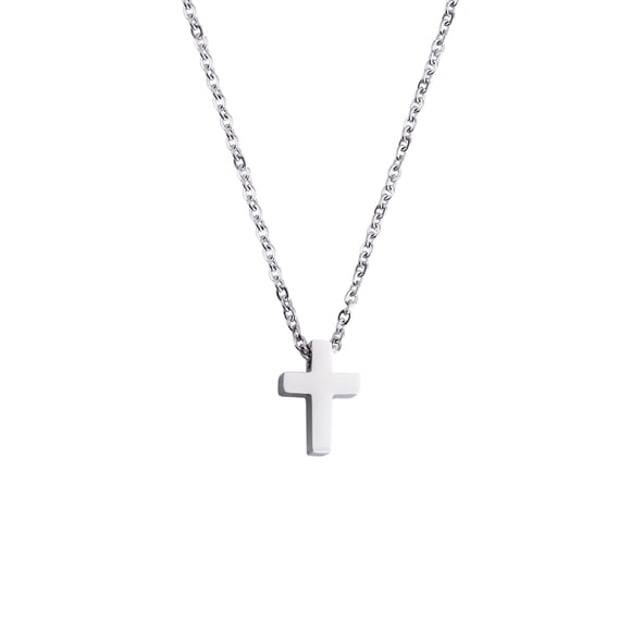 Miangastore Catholic Jewelry Titanium Steel Pendant Necklace with Cross Crucifix for Men Women Small Size (Silver)