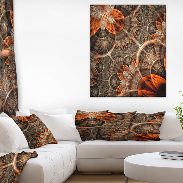 Orange Brown Digital Art Fractal Flower - Floral Canvas Art Print