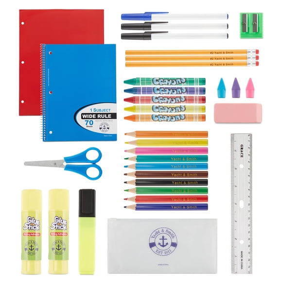 34 Piece School Supplies Kit for School Children - Wholesale Back to School Kids Essential Bundle Supply Pack for Girls & Boys