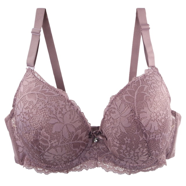 Women's Bras Middle Age Front Closure Lace Wireless Bra With Adjustable Straps Plus Size Bra Pink 90D