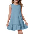 thumbnail image 3 of Milgrthf Robe d'Été pour Filles Enfants Décontractée Col Rond Sans Manches Mode Texturée Ourlet à Volants Mini Robe Débardeur Robes d'Été pour Préadolescentes Bleu Pâle 3 Ans, 3 of 9