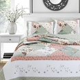 thumbnail image 5 of Cozy Line Home Fashions Floral Véritable Patchwork Vert Pêche Bord Festonné Campagnard Ensemble de Literie Courtepointe 100 % Coton, Couvre-Lit Réversible (Celia, Lit Simple - 2 Pcs), 5 of 5