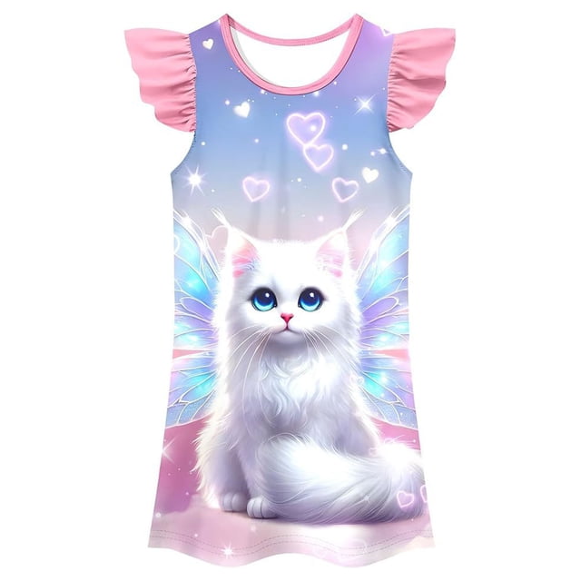 MIASHUI Chemises de Nuit pour Filles Mignonnes Dessin Animé Sans Manches Pyjama Robe de Nuit Tenue de Sommeil, Violet Pâle, 5-6 Ans