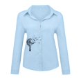 thumbnail image 4 of Qertyioot Hauts pour Femmes Mode Boutons Amples Imprimés Col à Revers Manches Longues T-shirts Blouse, 4 of 5