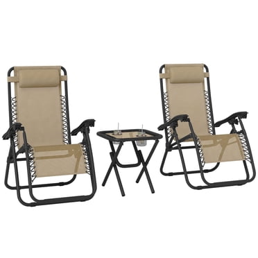 Outsunny Zero Gravity Chair Set with Folding Table & Cup Holder Beige