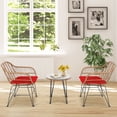 thumbnail image 4 of Patiojoy Ensemble de Mobilier de Patio en Rotin 3 Pcs avec Table à Dessus en Verre Trempé Rond et 2 Fauteuils en Rotin Coussins Rouges, 4 of 9