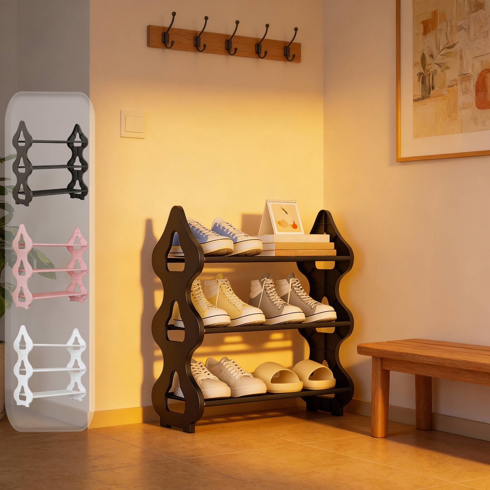 Sentmoon Shoe Rack for Closet Narrow Shoe Rack Shoe Rack Shoe Rack Organizer Three Tier Shoe Rack Daily Use Bedroom Closets Entryway Bedroom