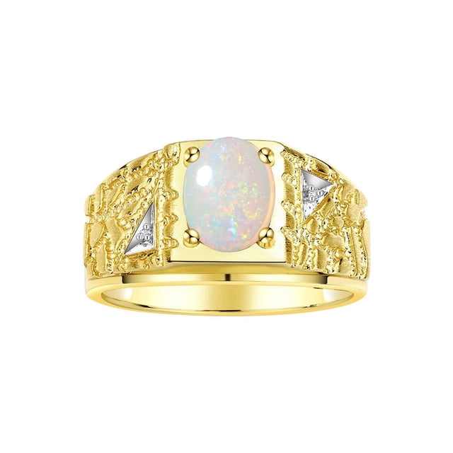 RYLOS Men's Rings Yellow Gold Plated Silver Designer Nugget Ring Oval 9X7MM Gemstone & Diamonds Opal Birthstone Rings For Man Size 13