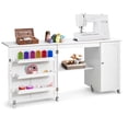 thumbnail image 2 of Costway Folding Sewing Table Shelves Storage Cabinet Craft Cart with Wheels Large White, 2 of 10