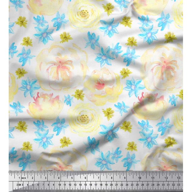 Soimoi Green Rayon Fabric Floral Printed Fabric 1 Yard 56 Inch Wide