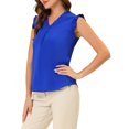 thumbnail image 4 of INSPIRE CHIC Blouse de Travail Sans Manches à Volants pour Femme, Col en V, Hauts, TP Bleu Royal, 4 of 7