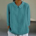 thumbnail image 1 of AherBiu Chemises en Lin pour Femmes Manches 3/4 Col à Revers Style Rétro Hauts Décontractés Amples Mode Automne 2024 Blouses, 1 of 5