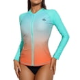 thumbnail image 3 of Women's Long Sleeve Rash Guard Sun Protection Zipper Gradient Swimsuit Top, 3 of 6
