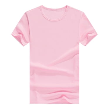 GPOECD Boys Tops Short Sleeve Crew Neck Tee Shirt for Toddler Children Comfortable Unisex Casual Wear Pink,12-14 Years