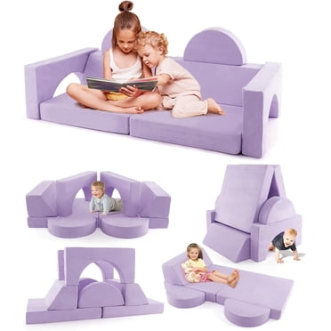 OLAKIDS Canapé Modulable pour Enfants, Canapé Sectionnel pour Tout-Petits 8 Pcs pour Construire des Forts pour Salle de Jeux, Chambre, Coussin de Sol Convertible Imaginatif, Ensemble en Mousse pour Garçons et Filles
