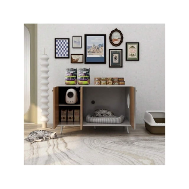 Cat Litter Box Enclosure, Cat Litter Box Furniture with Hidden Plug , Hidden Litter Box Furniture Washroom with Large Space, Indoor Pet House Crate Ca
