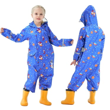 QUOTAY Kids Rain Poncho With Reflective Raincoat For Toddlers Boys Girls Outdoor Play Cute Cartoon Design Ages 1-10 Years Rain Poncho Kids Dark Blue_003,XL