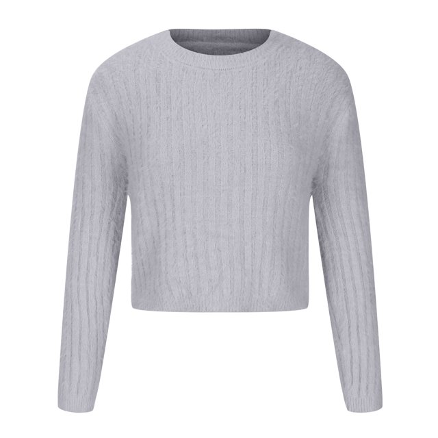 IROINID Pull-over Col Rond pour Femmes Pull Couleur Unie Casual Manches Courtes Automne et Hiver Pull Tops Chemisier