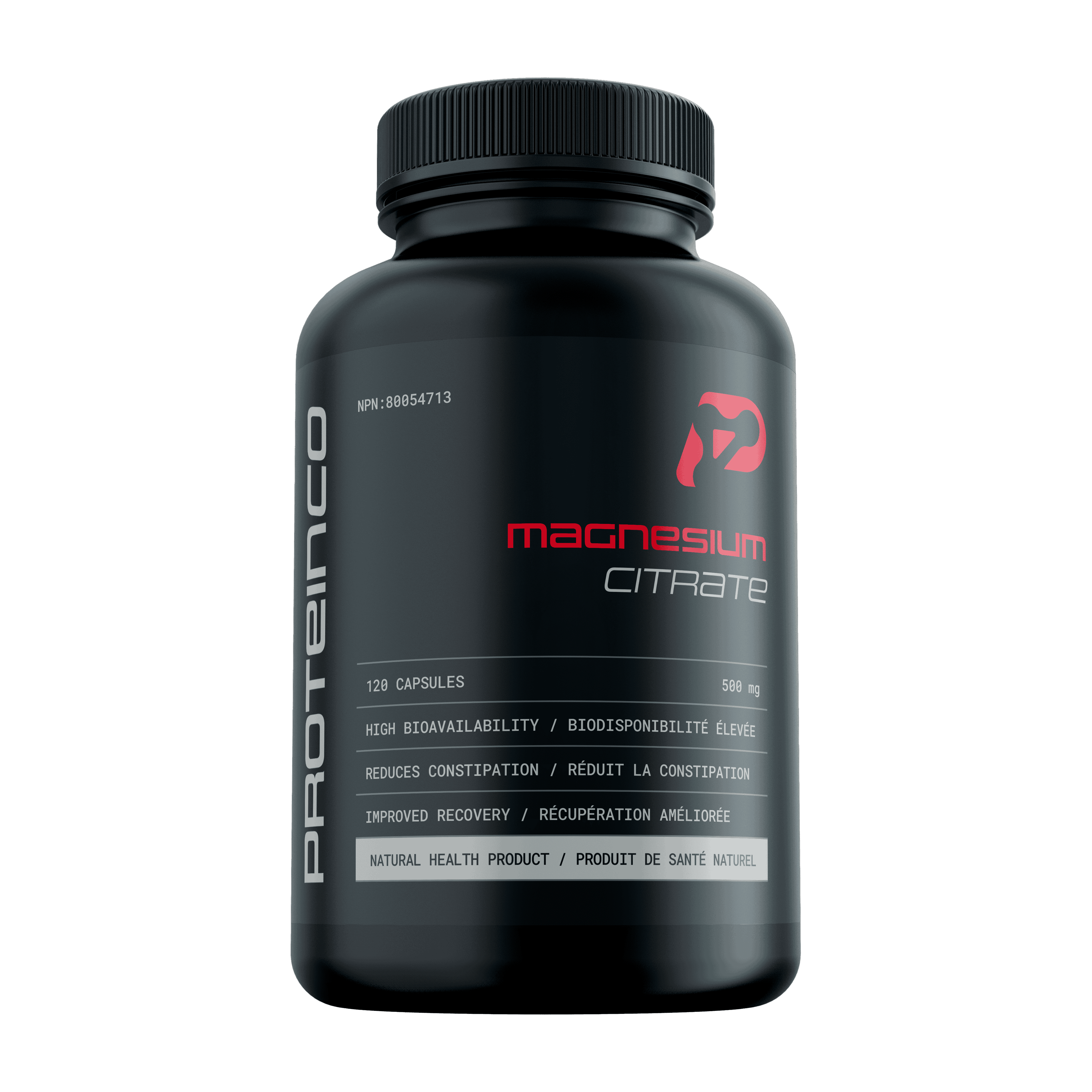 ProteinCo | Pure Magnesium Citrate | 500 mg | Muscle Recovery, Relieves Muscle Cramps | Men & Women | 120 capsules