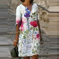 thumbnail image 1 of Robes Grande Taille pour Femmes Mode Décontractée Imprimé Floral Ample Grande Taille Col en V Mi-Longue Robe en Liquidation, 1 of 6