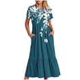 thumbnail image 1 of Pisexur Robes d'Été pour Femmes Col Rond Robe Fluide Plissée Tendance Manches Courtes Mode avec Poche Plage Été Évasée Imprimé Floral 2024 Robes, 1 of 4