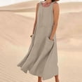 thumbnail image 1 of Jsaierl Robe en Lin pour Femmes Été Sans Manches Unie Décontractée Ample Fluide Maxi avec Poches, 1 of 5