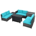thumbnail image 3 of Patiojoy 9 PCS Rattan Dinning Set Wicker Sofa w/Propane Gas Fire Pit 60,000 Btu Heater Turquoise, 3 of 10