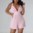 thumbnail image 2 of Womens Summer Rompers Sleeveless Deep V Neck Cutout Backless Pleated Shorts Jumpsuits Casual Mini Beach Outfits, 2 of 7
