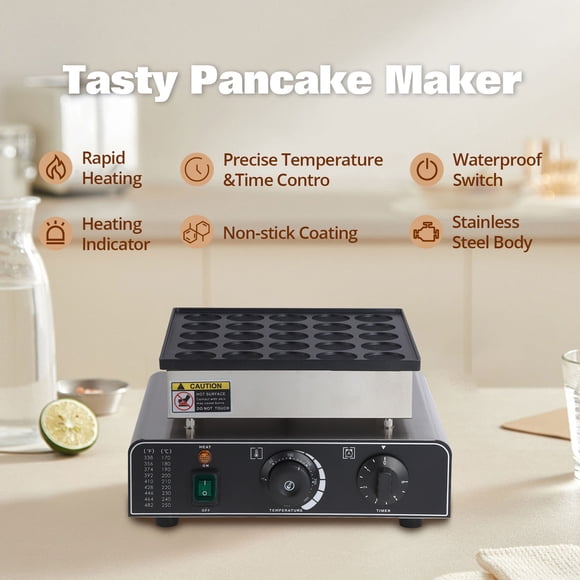 Commercial Mini Dutch Pancake Maker - 25-Hole Electric Nonstick Muffin & Waffle Machine - 1.8" Diameter Holes - 50-300℃ Accurate Temp - Easy Clean- American Plug, 25-Hole Round, Single Hole 1.8"