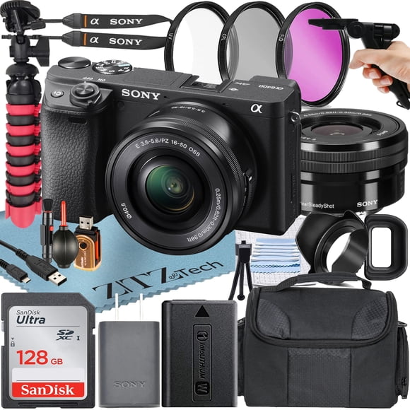 Sony Alpha a6400 Appareil Photo Numérique Sans Miroir avec Objectif 16-50mm + Carte SanDisk 128 Go + Trépied + Ensemble d'Accessoires ZeeTech