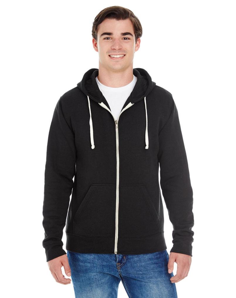 J America Adult Triblend Full-Zip Fleece Hood