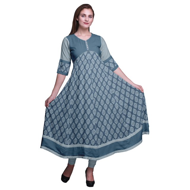 Bimba Kurti Indienne Ligne A Imprimée Anarkali pour Femmes Tunique Kurti Ethnique