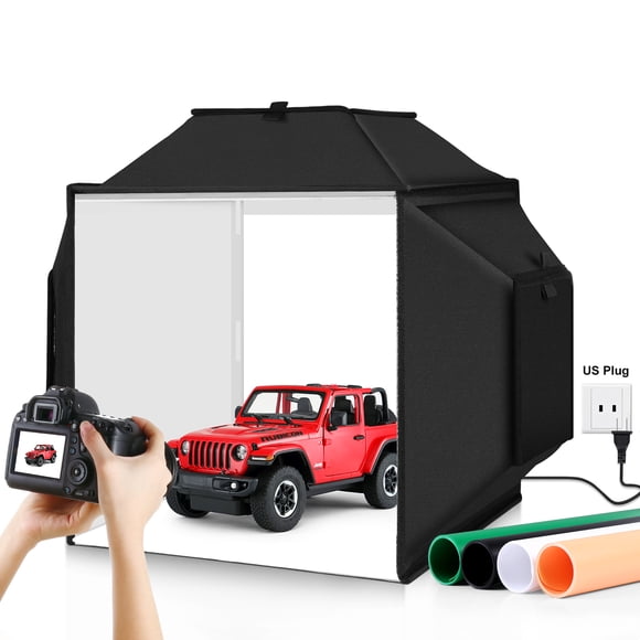 B-Qtech 16"x16" Foldable LED Light Box, Portable Desktop Photo Studio Kit with 4 PVC Backdrops for Product Photography