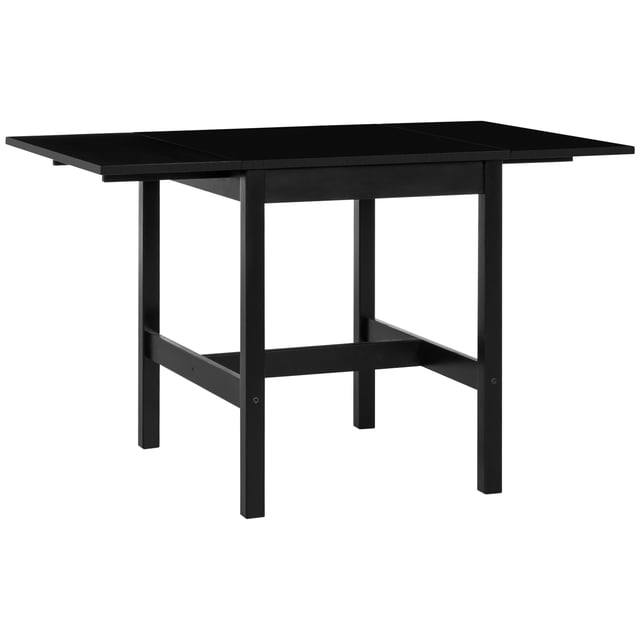 HOMCOM Table à Manger Pliable avec Conception à Abattants, Doté d'Un Cadre en Pin Massif Noir. la Table Comprend Deux Rallonges Latérales pour un Dimensionnement Ajustable, Assoit Confortablement jusqu'à 4 Personnes Lorsqu'elle Est Allongée. Idéale pour les Petites Cuisines, les Repas Gain de Place Ou comme Pièce d'Accent. les Patins Antidérapants Offrent de la Stabilité, et la surface Peinte Assure un Nettoyage Facile. Utilisée Souvent pour les Bricolages, les Devoirs Ou les Jeux en Raison de Sa Conception Polyvalente.