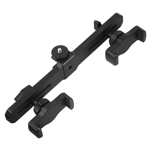 Universal Microphone Stand Double Cell Phone Holder Tablet Clamp 1/4in Adapter