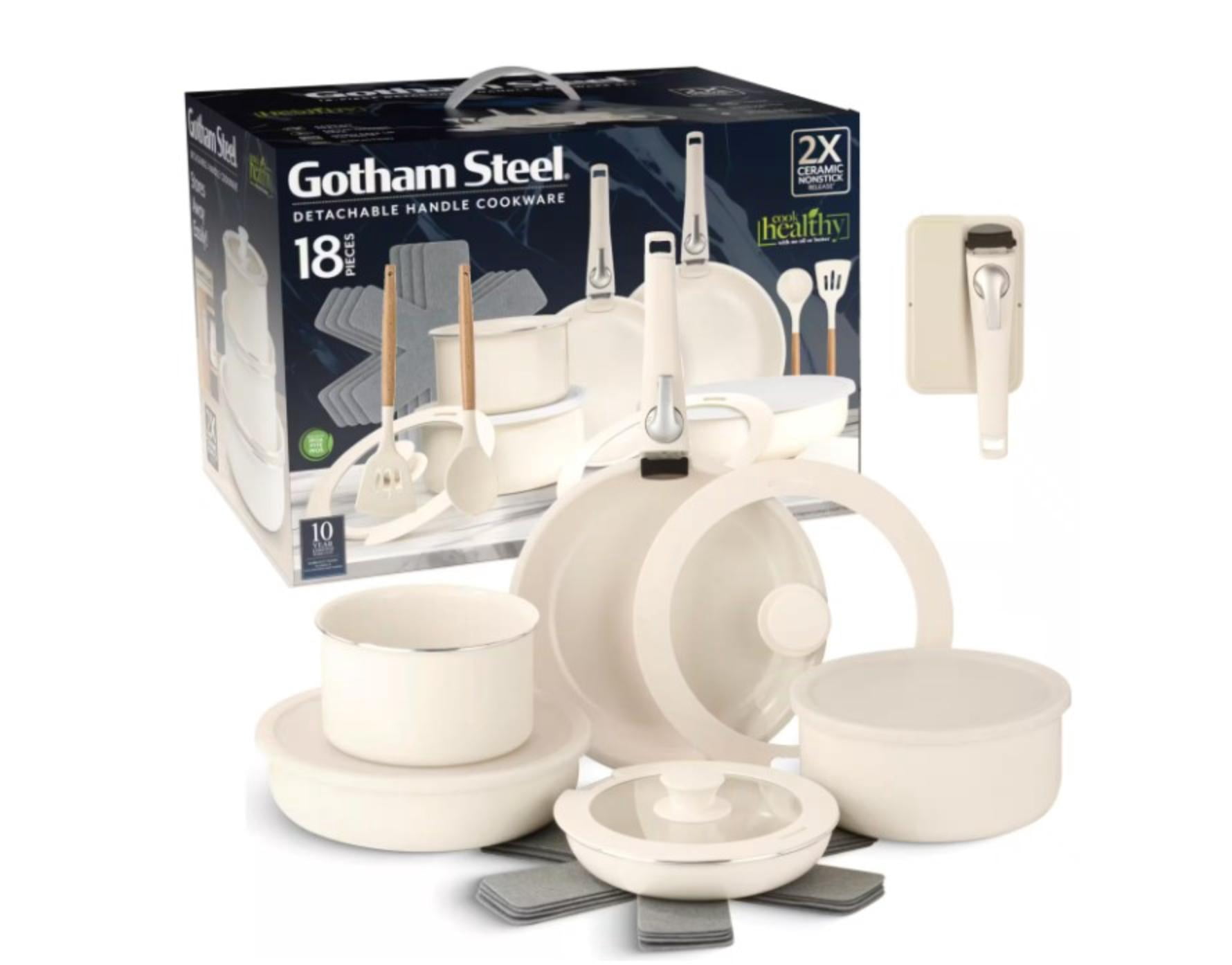 Refurbished Gotham Steel 6148 18 Piece Aluminum Ceramic Nonstick Detachable Handle Cookware Set in Cream