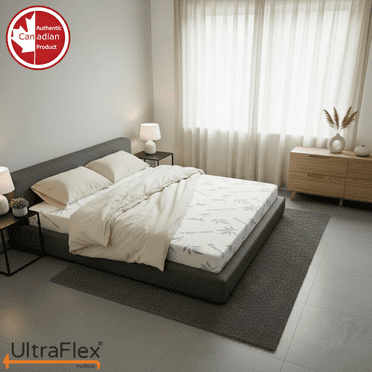 UltraFlex® Suprême Format Grand – Matelas en Mousse Réversible de Fermeté Moyenne Fabriqué au Canada – Gel Rafraîchissant, Housse en Bambou, Certifié CertiPUR-US® pour un Confort Équilibré et une Durabilité