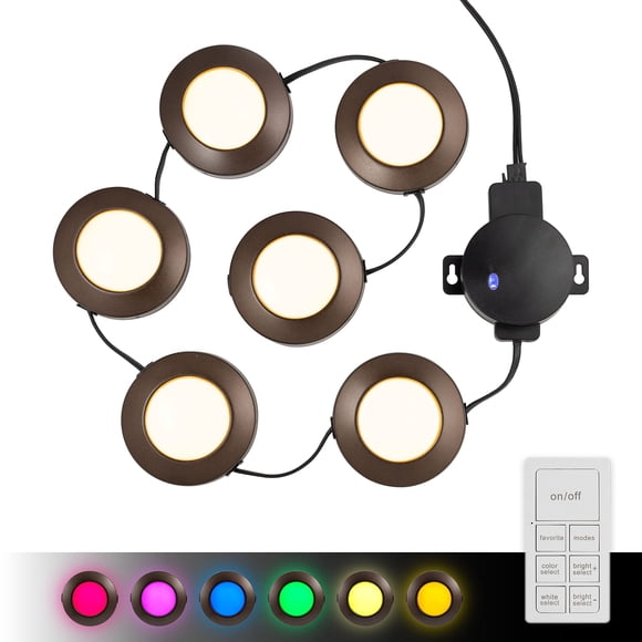 ENBRIGHTEN Spectrum LED Pucks, 6 Puck, Multicolor or White, Dimmable, Under Counter Lights, Under Cabinet Lights, Puck Lights, Mountable Remote Control, 44091, Black