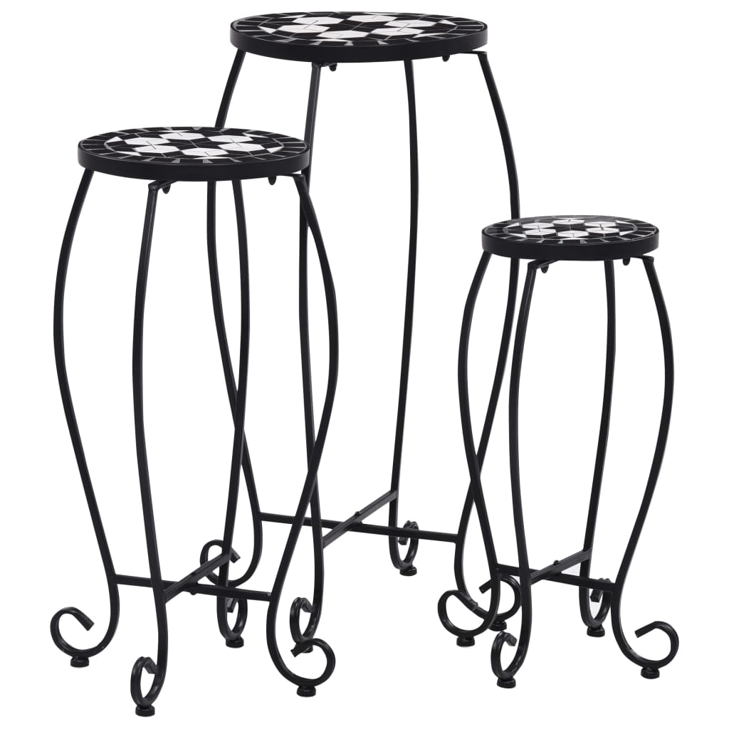vidaXL Tables Mosaïques 3 Pcs Céramique Noir et Blanc